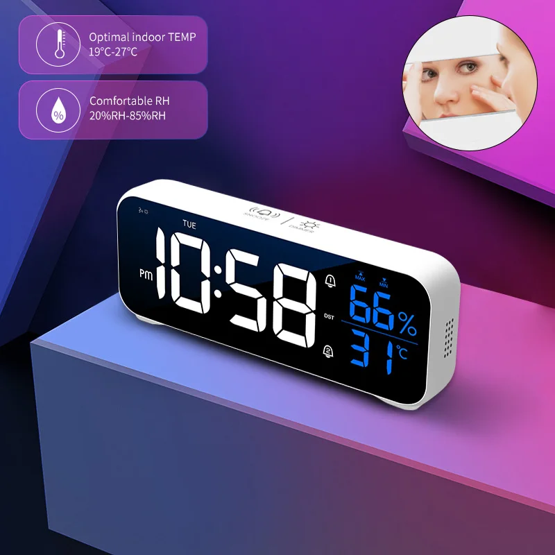 LED Digital Alarm Clock With Voice Control Temperature Humidity Display Snooze Music Table Watch USB Rechargeable Mirror
LED Digital Alarm Clock With Voice Control Temperature Humidity Display Snooze Music Table Watch USB Rechargeable Mirror