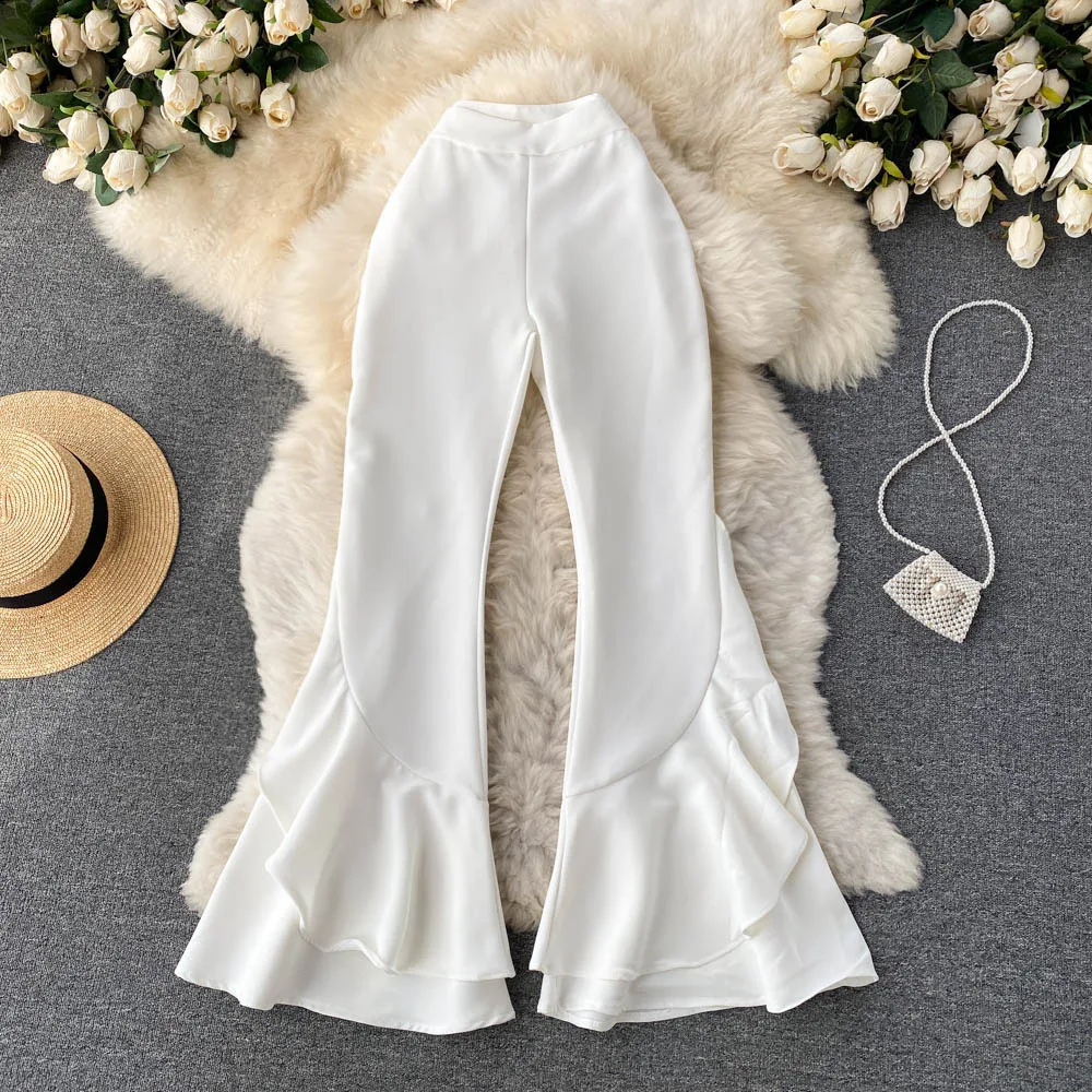 New High-waisted Design Sense Ruffle Pants Thin and High Temperament Micro Flare Pants
New High-waisted Design Sense Ruffle Pants Thin and High Temperament Micro Flare Pants