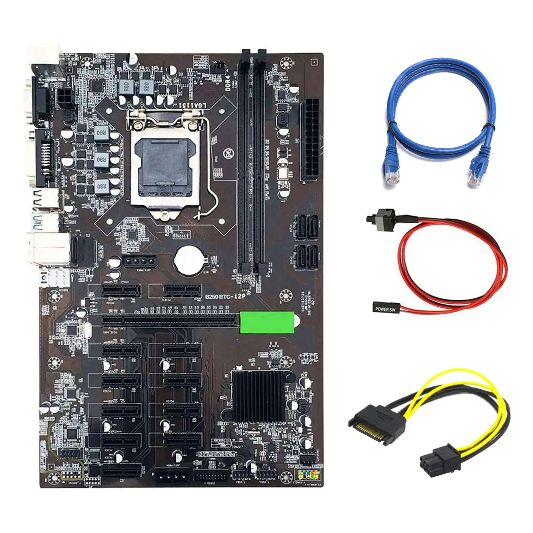 B250 BTC Mining Motherboard with SATA 15Pin to 6Pin Cable+RJ45 Cable+Switch Cable 12XGraphics Card Slot LGA 1151 for BTC
B250 BTC Mining Motherboard with SATA 15Pin to 6Pin Cable+RJ45 Cable+Switch Cable 12XGraphics Card Slot LGA 1151 for BTC
