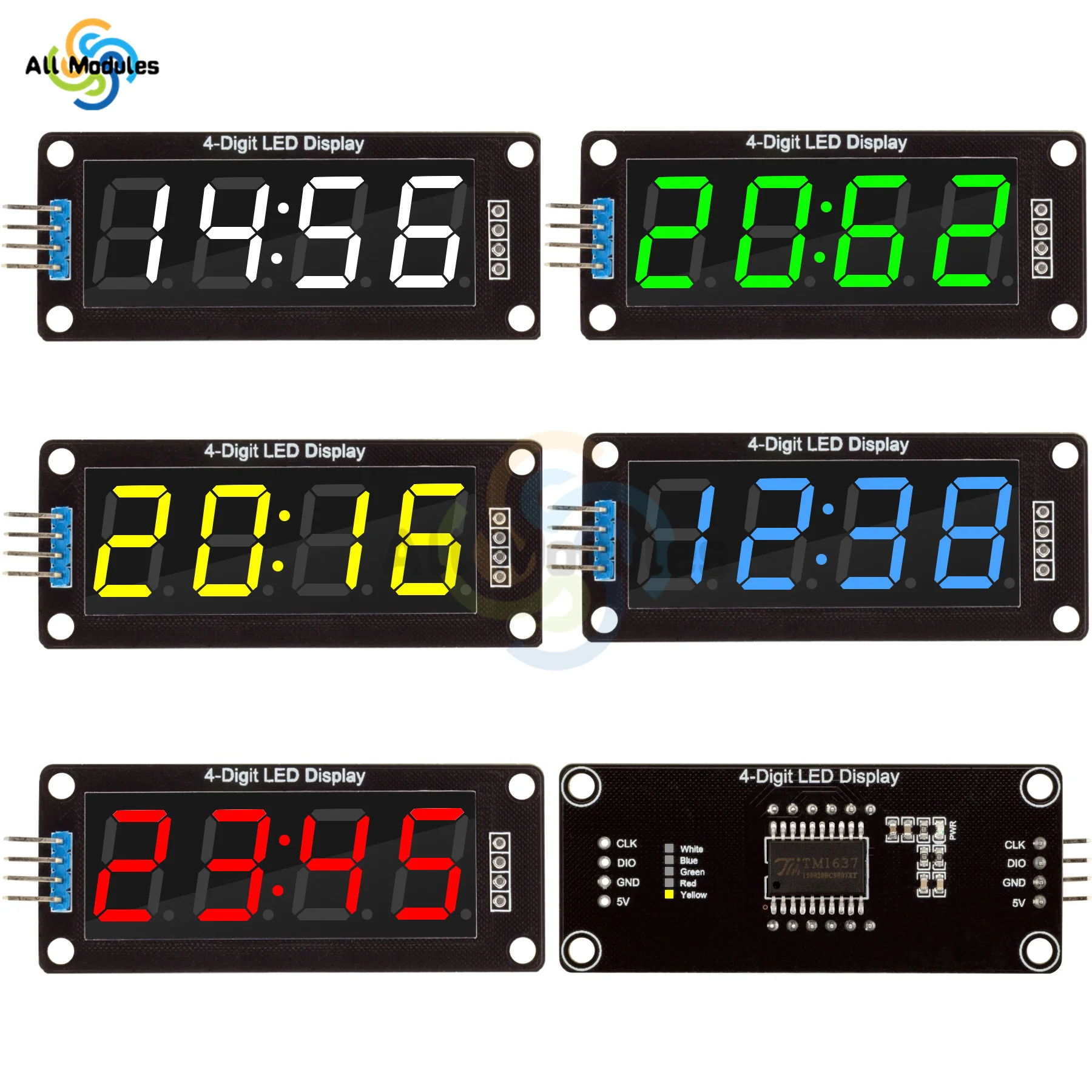 

TM1637 LED Display Module for Arduino 4 Digit 7 Segment 0.56 inch Time Clock Indicator Tube Module Red Blue Green Yellow White