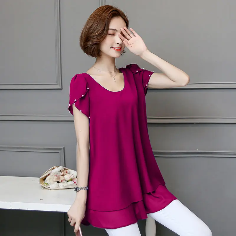 2022 Summer Middle Aged Women Chiffon Short Sleeve Loose Blouse Tops Female Fashion Solid Color on-neck Shirts Size 5XL L78
2022 Summer Middle Aged Women Chiffon Short Sleeve Loose Blouse Tops Female Fashion Solid Color on-neck Shirts Size 5XL L78