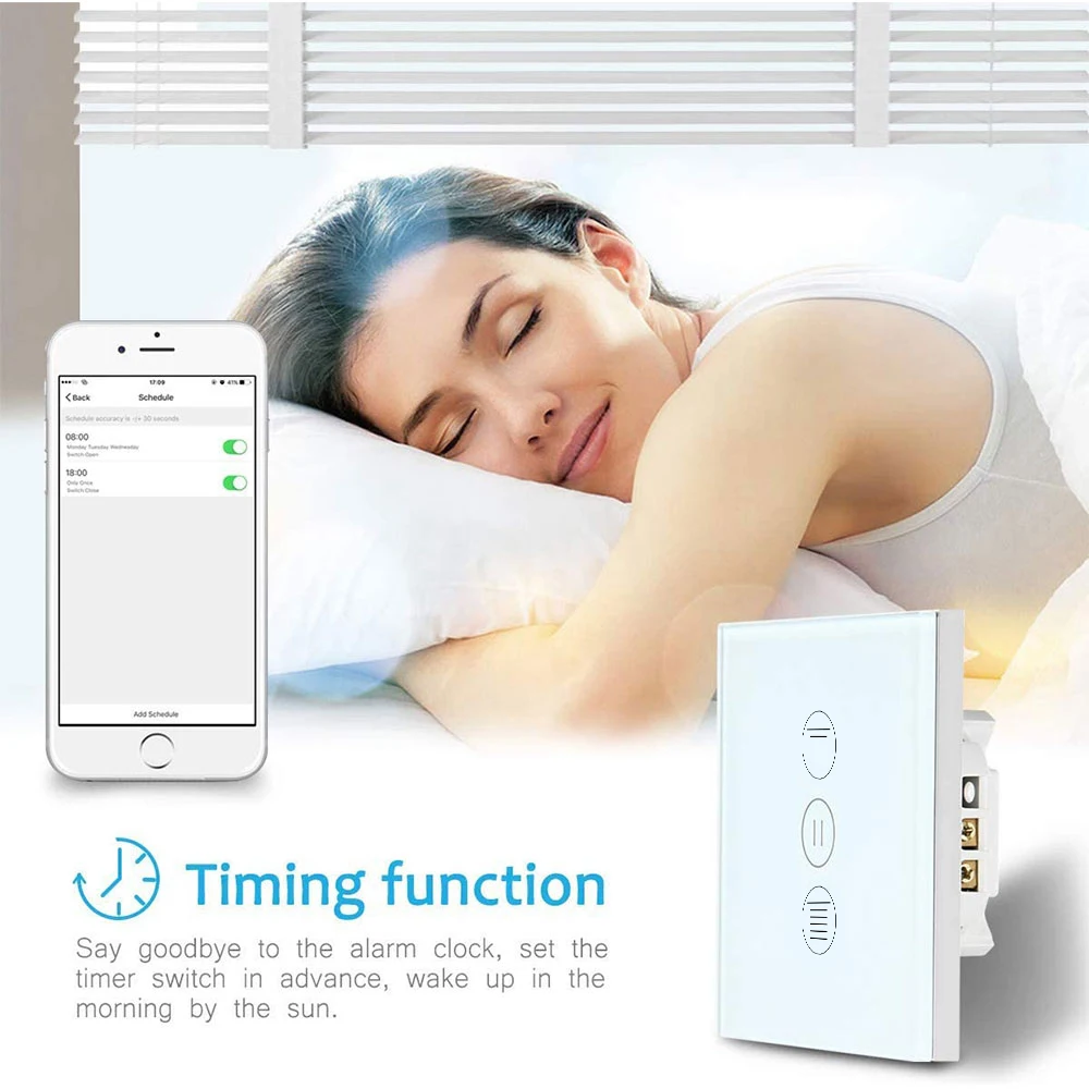 Tuya Smart Life WiFi Roller Shutter Switch Curtain Blind Switch for Roller Shutter Electric Motor Google Home Alexa Echo App Tim
Tuya Smart Life WiFi Roller Shutter Switch Curtain Blind Switch for Roller Shutter Electric Motor Google Home Alexa Echo App Tim