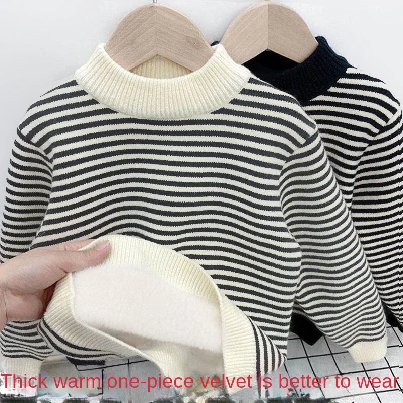 

1-11Y Baby Boy girl New Top Autumn Winter Children Stiped Jumper Knitted Pullover Turtleneck Warm Outerwear Kid Casual Clothing