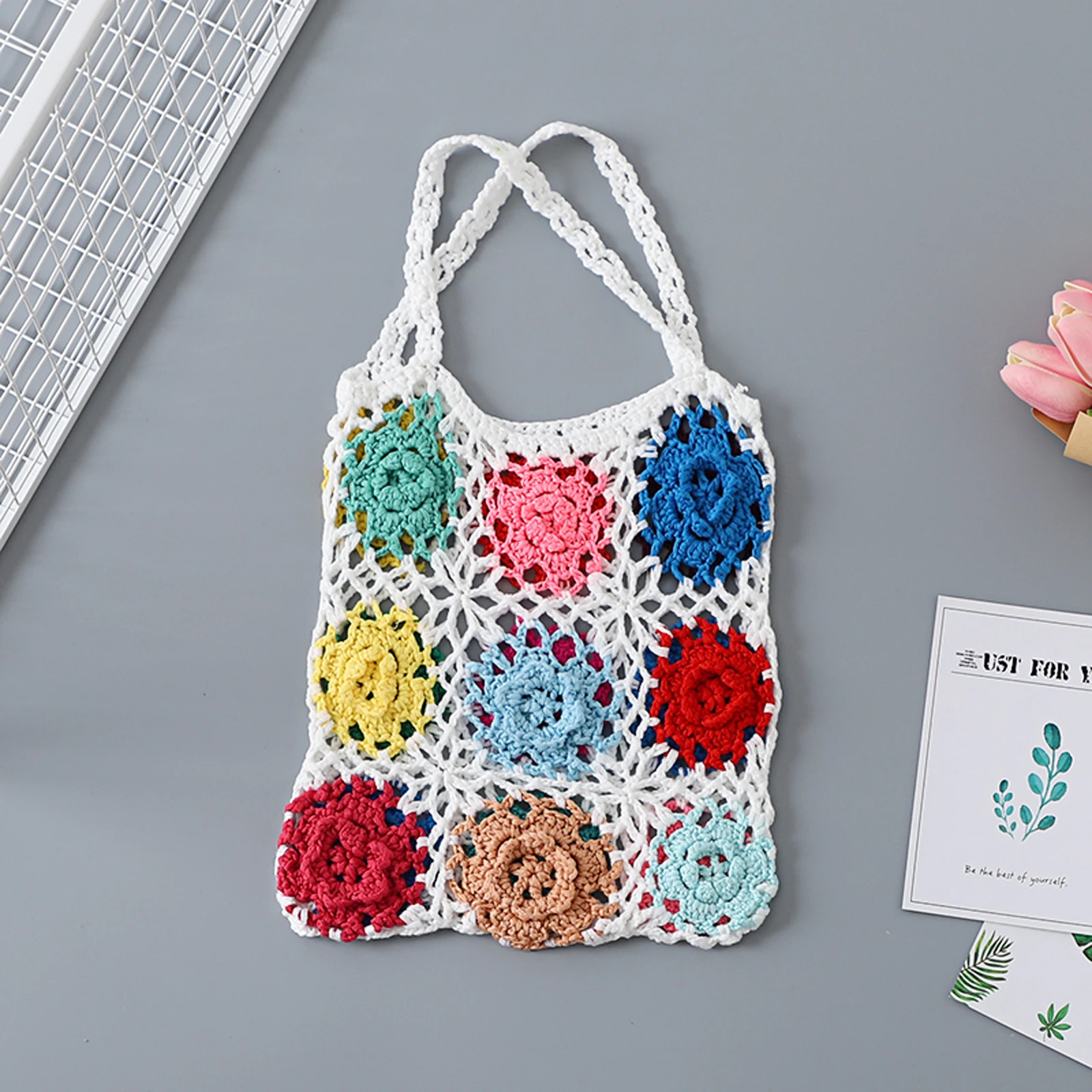 Women's Knitting Tote Bag Crochet Tote Hand Knitted Cutout Lightweight Summer Tote Bag for Beach Daily
Women's Knitting Tote Bag Crochet Tote Hand Knitted Cutout Lightweight Summer Tote Bag for Beach Daily