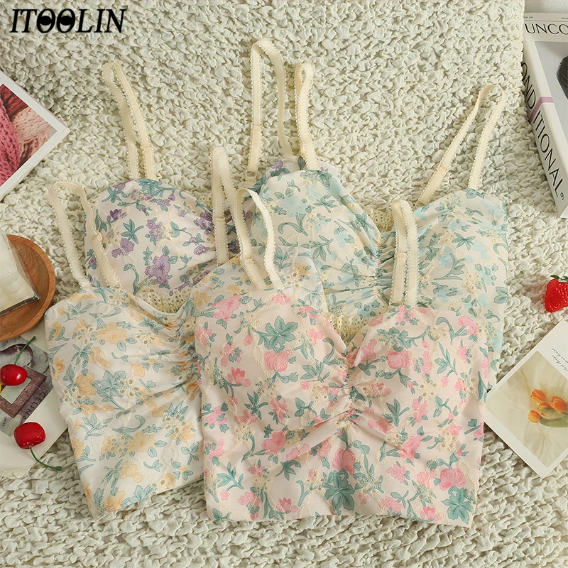 ITOOLIN Women Sweet Crop Tops With Bra Pad Cute Print Tank Tops Knitted Backless Camis Pleated For Women Casual Camisole Summer
ITOOLIN Women Sweet Crop Tops With Bra Pad Cute Print Tank Tops Knitted Backless Camis Pleated For Women Casual Camisole Summer