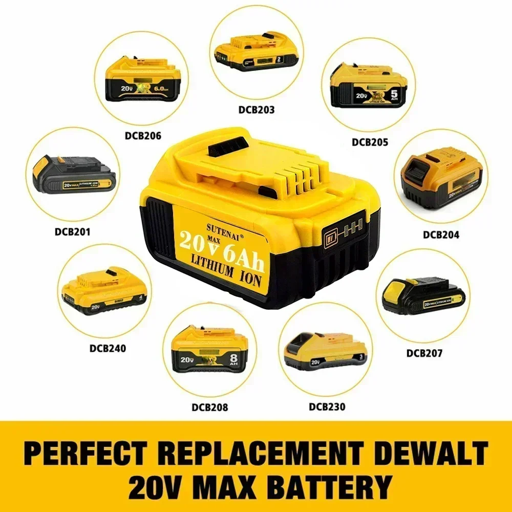 2024 Обновление аккумулятора DCB200 20 В 6000 мАч зарядное устройство для Dewalt 18 DCB184 DCB182