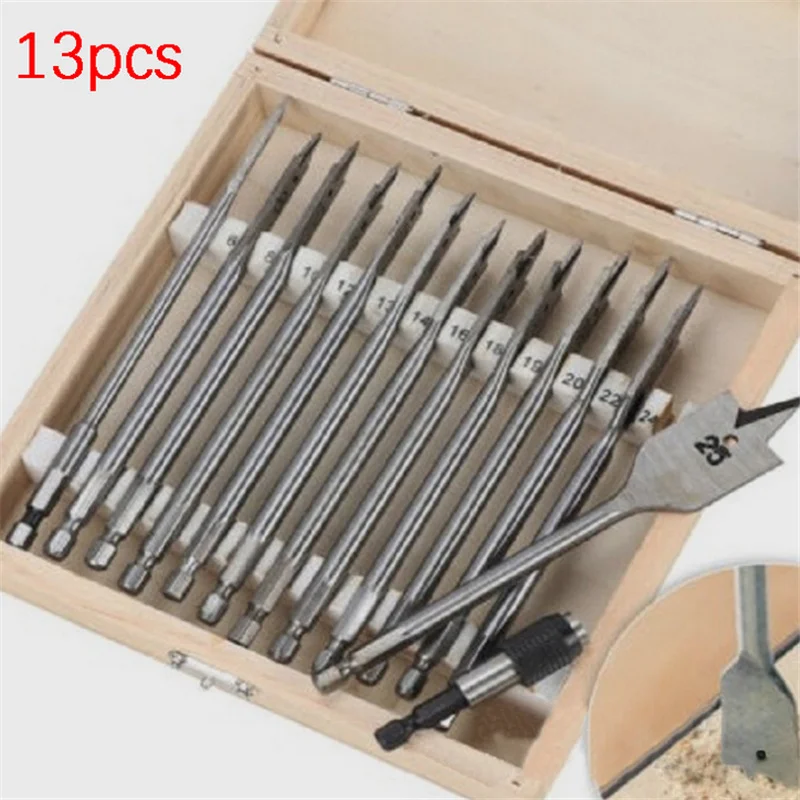 13Pcs/Set 6-25MM Flat Drills Durable High-carbon Steel Wood Hand Drill Bit Titanium Coated Spade Woodworking Power Tools Kits
13Pcs/Set 6-25MM Flat Drills Durable High-carbon Steel Wood Hand Drill Bit Titanium Coated Spade Woodworking Power Tools Kits