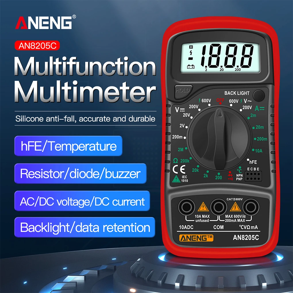 ANENG AN8205C Multimeter Digital Display Backlight AC/DC Voltmeter Portable Temperature Multimetro Tester Electronic Detector
ANENG AN8205C Multimeter Digital Display Backlight AC/DC Voltmeter Portable Temperature Multimetro Tester Electronic Detector