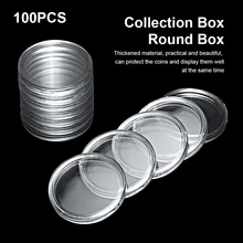 Pack of 100 Plastic Silver Coin Storage Box Anti-rust Transparent Circular Display Holder Container Gift with Lid