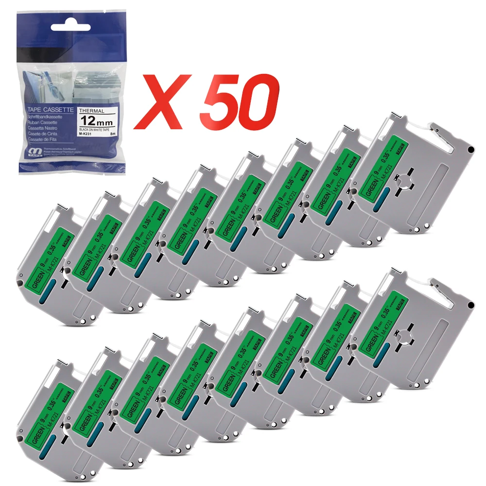 Absonic 50PK 9mm MK721 MK-721 Black on Green MK 721 M-K721 M Tape Catridge Ribbon Compatible for Brother P-touch PT-80 Printer
Absonic 50PK 9mm MK721 MK-721 Black on Green MK 721 M-K721 M Tape Catridge Ribbon Compatible for Brother P-touch PT-80 Printer