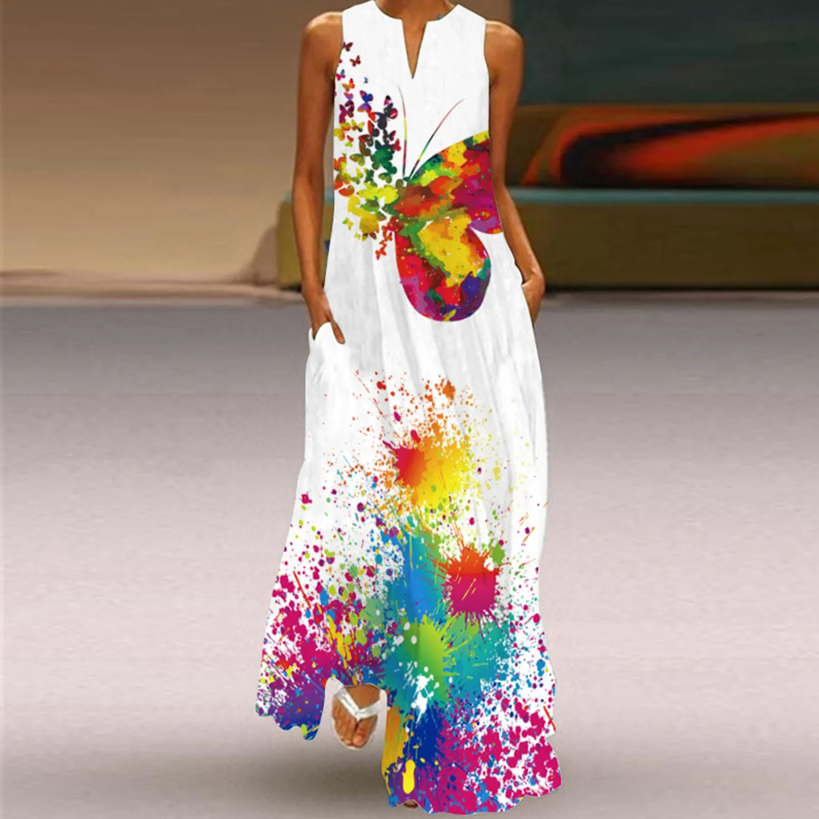 Vintage Tie-die Print Boho Summer Beach Maxi Dress Women Fashion Sexy V Neck Sleeveless Long Dress With Pocket Casual Sundress
Vintage Tie-die Print Boho Summer Beach Maxi Dress Women Fashion Sexy V Neck Sleeveless Long Dress With Pocket Casual Sundress