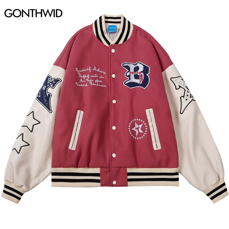 Hip Hop Baseball Jacket Streetwear Embrodiery Letter Color Block Patchwork Bomer Coats Harajuku Vintage Casual Varsity Jackets
Hip Hop Baseball Jacket Streetwear Embrodiery Letter Color Block Patchwork Bomer Coats Harajuku Vintage Casual Varsity Jackets