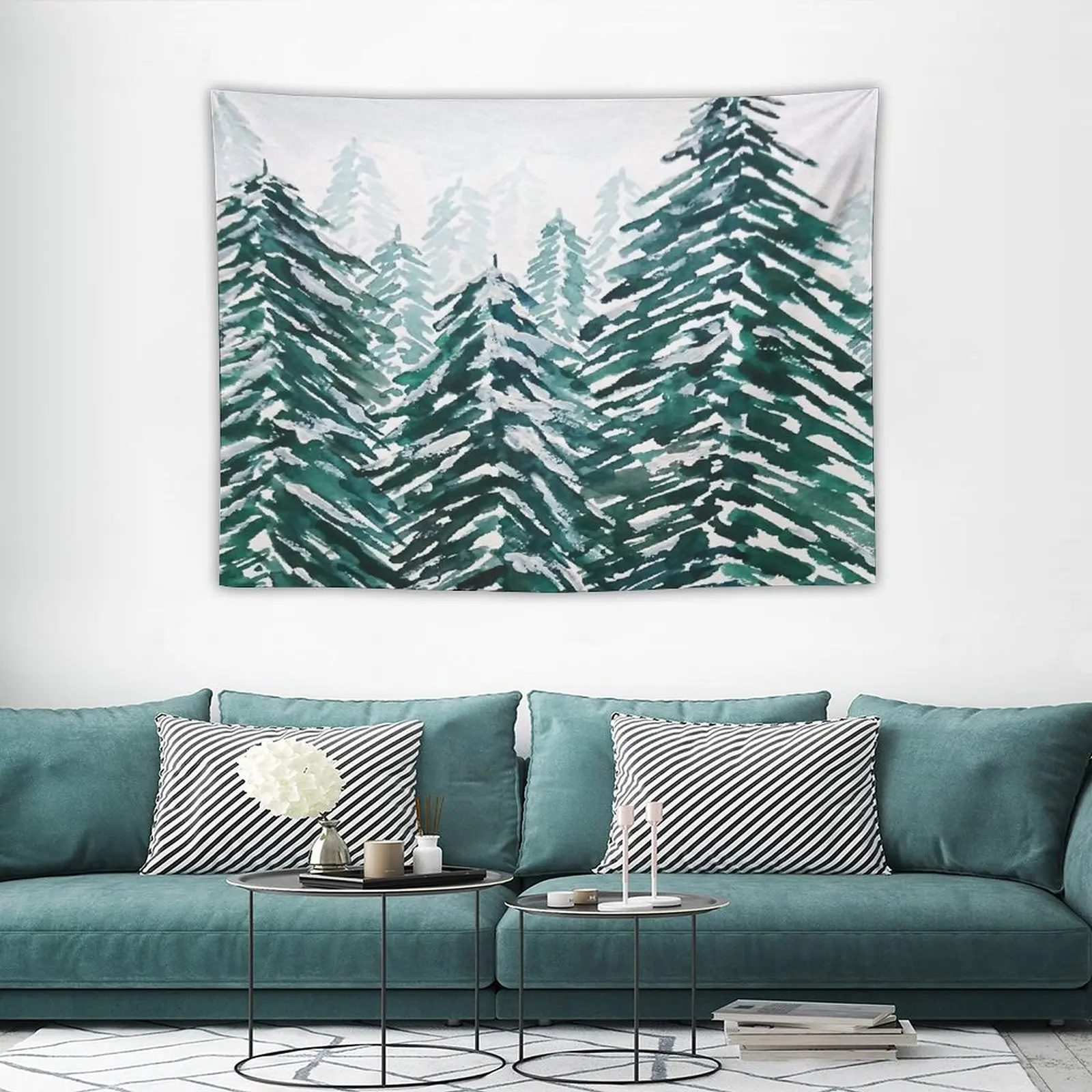 

Room Decoration Aesthetic Kawaii Snowy Pine Forest Green Tapestry Esotericism Bohemian Deco Boho Home Decor