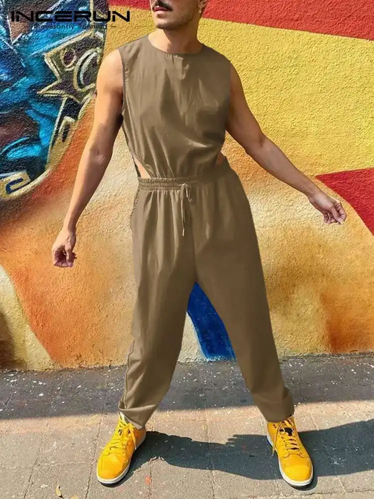 INCERUN Men Casual Jumpsuits Solid Color O-neck Sleeveless Hollow Out Men Rompers 2022 Streetwear Drawstring Leisure Overalls
INCERUN Men Casual Jumpsuits Solid Color O-neck Sleeveless Hollow Out Men Rompers 2022 Streetwear Drawstring Leisure Overalls