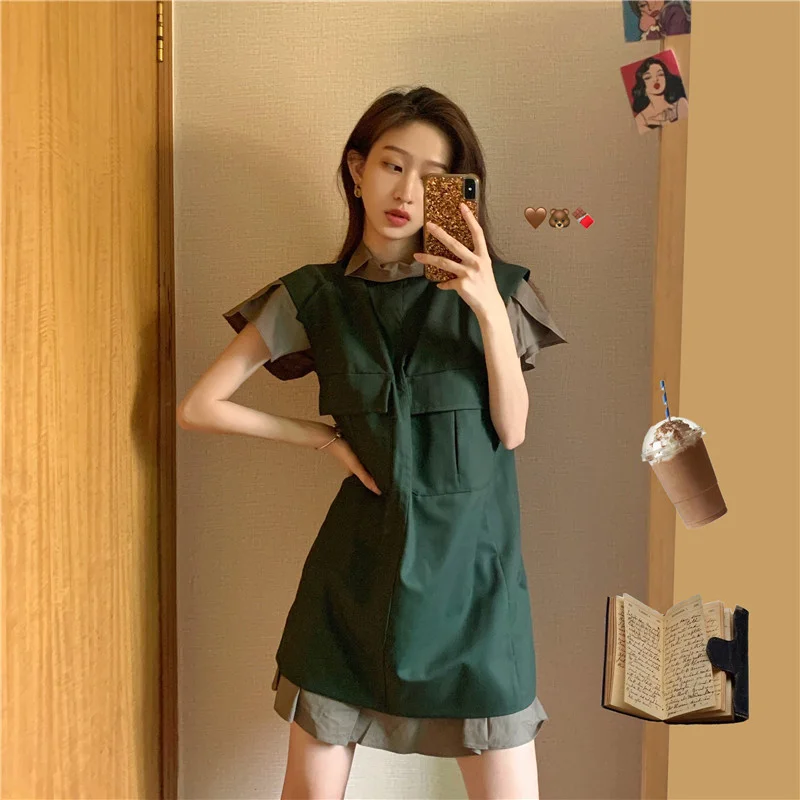 Fake Two Piece Dress 2023 New Summer Casual Short ins Style Small Style Shirt Dress
Fake Two Piece Dress 2023 New Summer Casual Short ins Style Small Style Shirt Dress