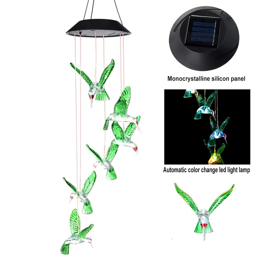 

Color Changing Solar Wind Chime Crystal Ball Hummingbird Wind Chime Lamp Waterproof Outdoor Use for Courtyard Garden Decoration