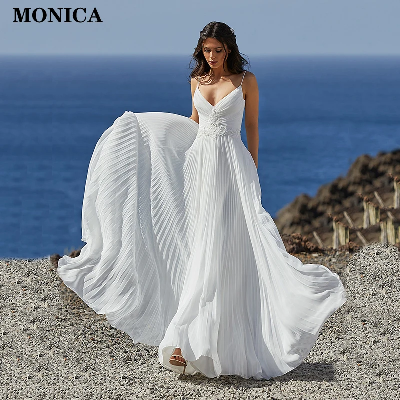 Boho Wedding Dresses Spaghetti Straps Backless Chiffon Beach Wedding Gowns Bride Dress Plus Size Sweep Train Robe de Mariee
Boho Wedding Dresses Spaghetti Straps Backless Chiffon Beach Wedding Gowns Bride Dress Plus Size Sweep Train Robe de Mariee