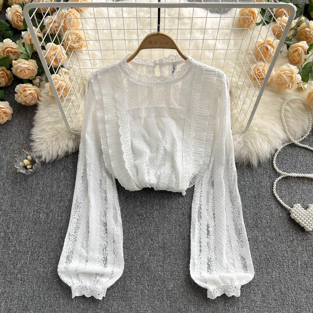 

Fashion Sweet Stand Collar Lace Shirt Women's Design Sense of Minority Elegance Aging Loose Foreign Style Top