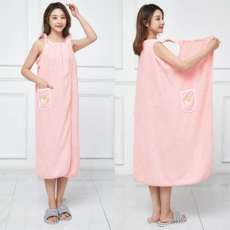 Women's Coral Fleece Bathrobe Soft Thickened Absorbent Cute Embroidered Pocket Ladies Can Wear Bath Towel Sling Bath Skirt
Women's Coral Fleece Bathrobe Soft Thickened Absorbent Cute Embroidered Pocket Ladies Can Wear Bath Towel Sling Bath Skirt