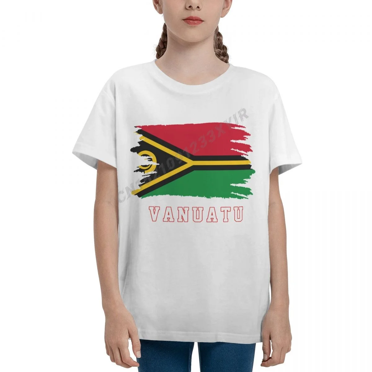 Футболка детская с флагом Вануату, 100% хлопок, круглым вырезом и коротким рукавом 
Футболка детская с флагом Вануату, 100% хлопок, круглым вырезом и коротким рукавом