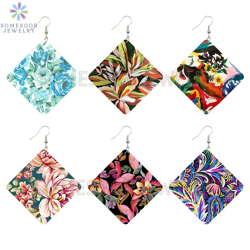 SOMESOOR Seamless Floral Afro Fabric Square Wooden Drop Earrings Blue Peonies Flowers Bohemian African Art Women Dangle Jewelry
SOMESOOR Seamless Floral Afro Fabric Square Wooden Drop Earrings Blue Peonies Flowers Bohemian African Art Women Dangle Jewelry