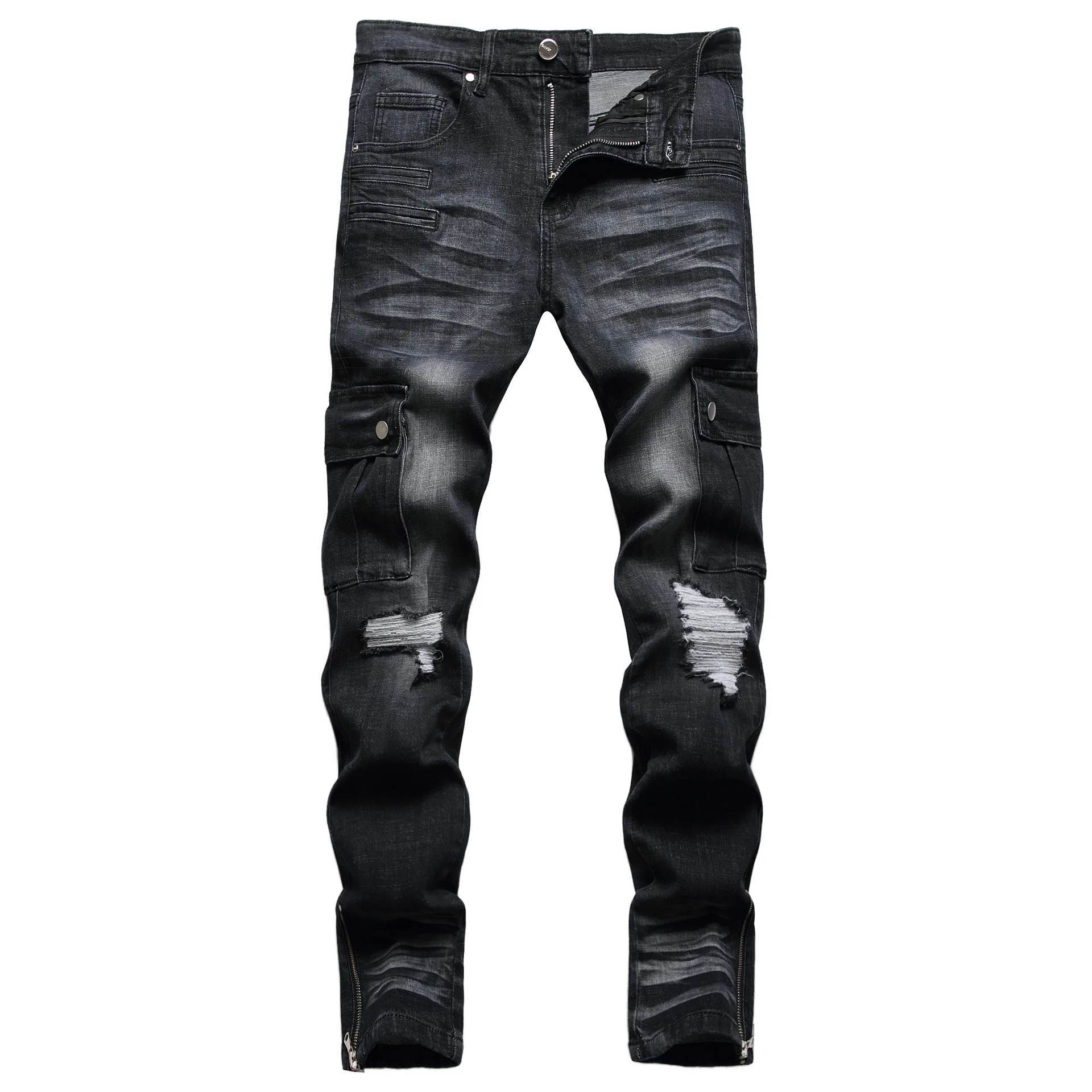 New hip-hop black work style pants with zipper hems Slim fit Elastic youth fashionable dance jeans Men's straight pants
New hip-hop black work style pants with zipper hems Slim fit Elastic youth fashionable dance jeans Men's straight pants