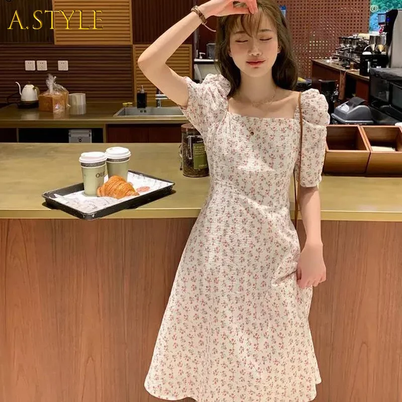 A GIRLS Dresses Women Puff Sleeve Sweet Korean Style Square Collar High Waist A-line Fresh Knee-length Chic Lady Elegant Summer
A GIRLS Dresses Women Puff Sleeve Sweet Korean Style Square Collar High Waist A-line Fresh Knee-length Chic Lady Elegant Summer
