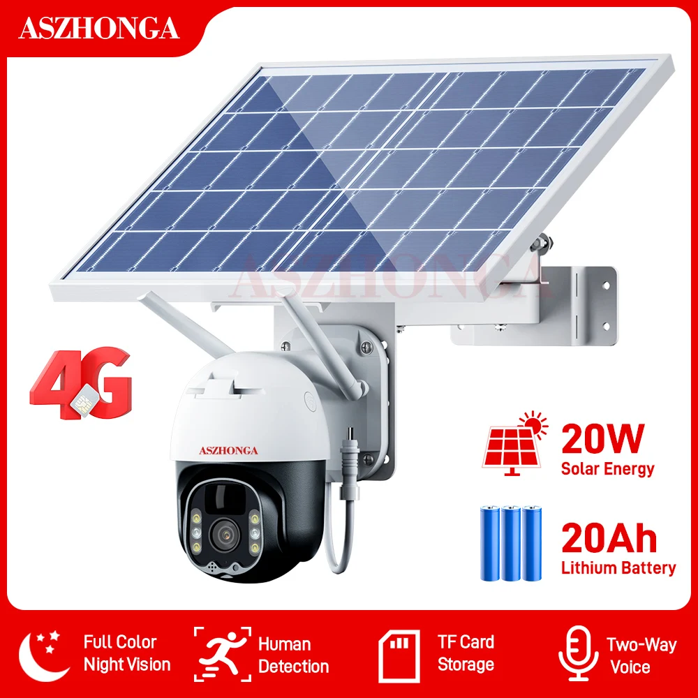 

20W Solar Panel HD 2MP Security IP Network Camera Wireless 1080P 3G 4G SIM Card Outdoor PTZ CCTV Surveillance Cam WIFI CAMHI