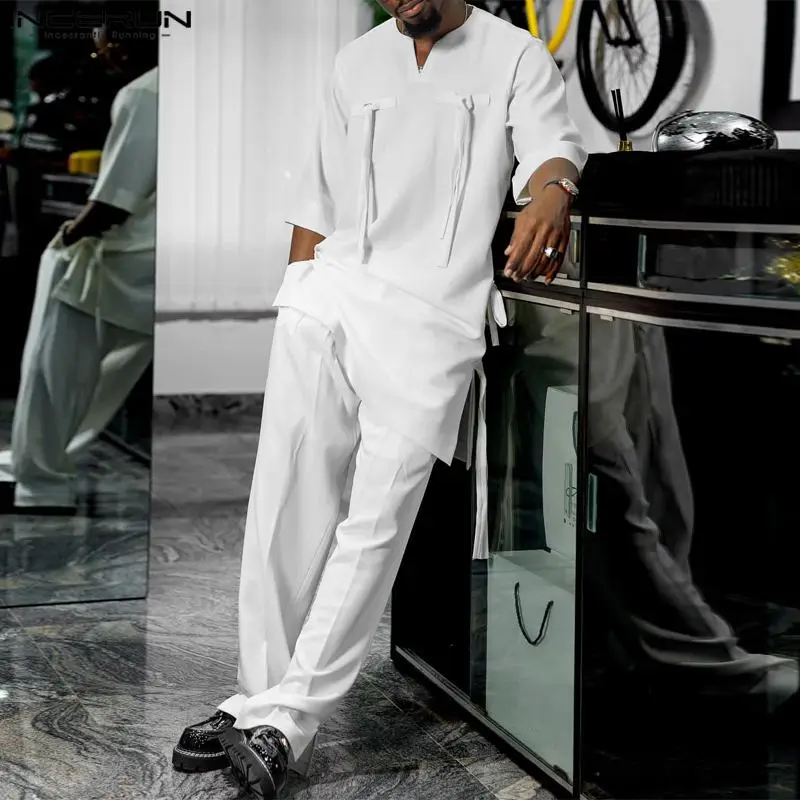 Мужской винтажный комплект из 2 предметов, Однотонная футболка с V-образным вырезом и рукавом до локтя и брюки, свободные мусульманские костюмы в арабском стиле, 2023
Мужской винтажный комплект из 2 предметов, Однотонная футболка с V-образным вырезом и рукавом до локтя и брюки, свободные мусульманские костюмы в арабском стиле, 2023