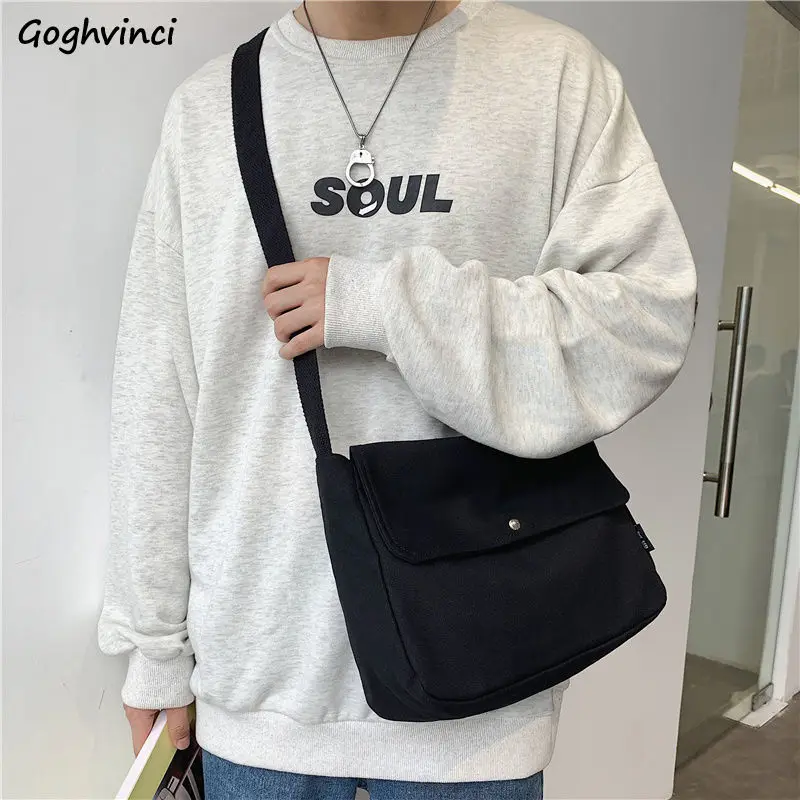 

Men Crossbody Bags Harajuku Couple Shoulder All-match Messenger Handbags Large Capacity Preppy Simple Satchel Canvas Bag Ulzzang