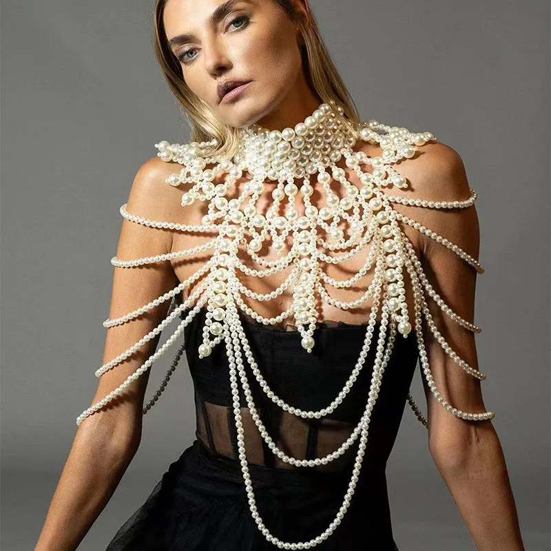 Sexy Women Pearl Body Chain Collar Shoulder Shawl Adjustable Size Fashion Wedding Tops Chain Necklaces Body Jewelry
Sexy Women Pearl Body Chain Collar Shoulder Shawl Adjustable Size Fashion Wedding Tops Chain Necklaces Body Jewelry