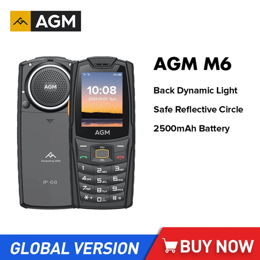 

AGM M6 4G Unlocked Phone IP68 Push-Button Phones Keypad Phone 2500mAh Rugged Phone Dual SIM Feature Phone Celular For Senior