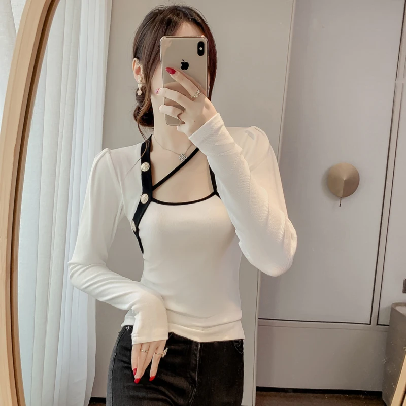 Sexy but Cute T shirt 2022 New Spring Women Slim Cotton Basic Tops Female Hole Collar Slim Shirt Design Black White Gray Shirt
Sexy but Cute T shirt 2022 New Spring Women Slim Cotton Basic Tops Female Hole Collar Slim Shirt Design Black White Gray Shirt