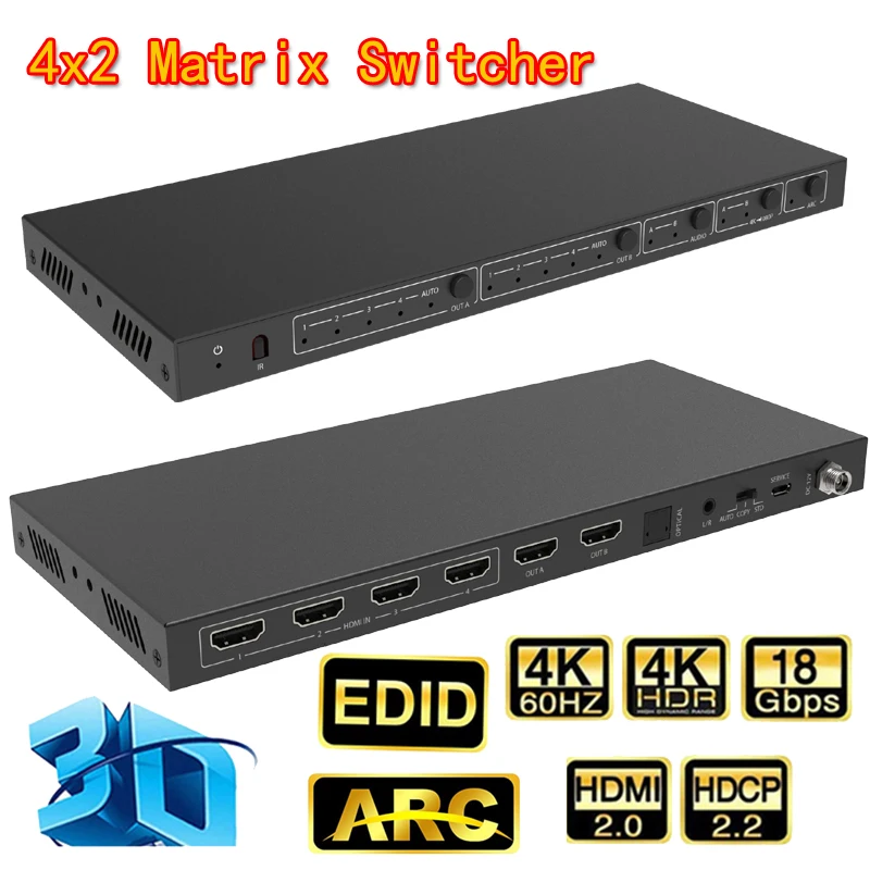 with L/R 3.5mm 18Gbps hdmi matrix switcher HDMI-compatible Switch matrix video switcher with ARC/EDID Game live screen splitter
with L/R 3.5mm 18Gbps hdmi matrix switcher HDMI-compatible Switch matrix video switcher with ARC/EDID Game live screen splitter