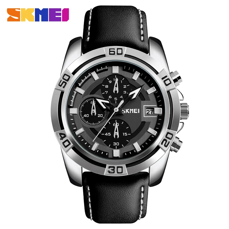 

SKMEI 9156 Quartz Men Watches Luxury Brand Leather Waterproof Military Sport Watch Chronograph Stopwatch Clock Relogio Masculino