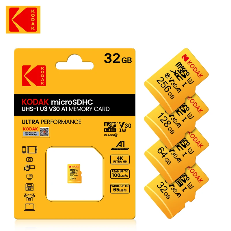 

50pcs/lot Kodak 256GB Mini SD Card 128GB Memory Card V30 Class10 U3 64GB Micro Flash Card 32GB MicroSD for Phone