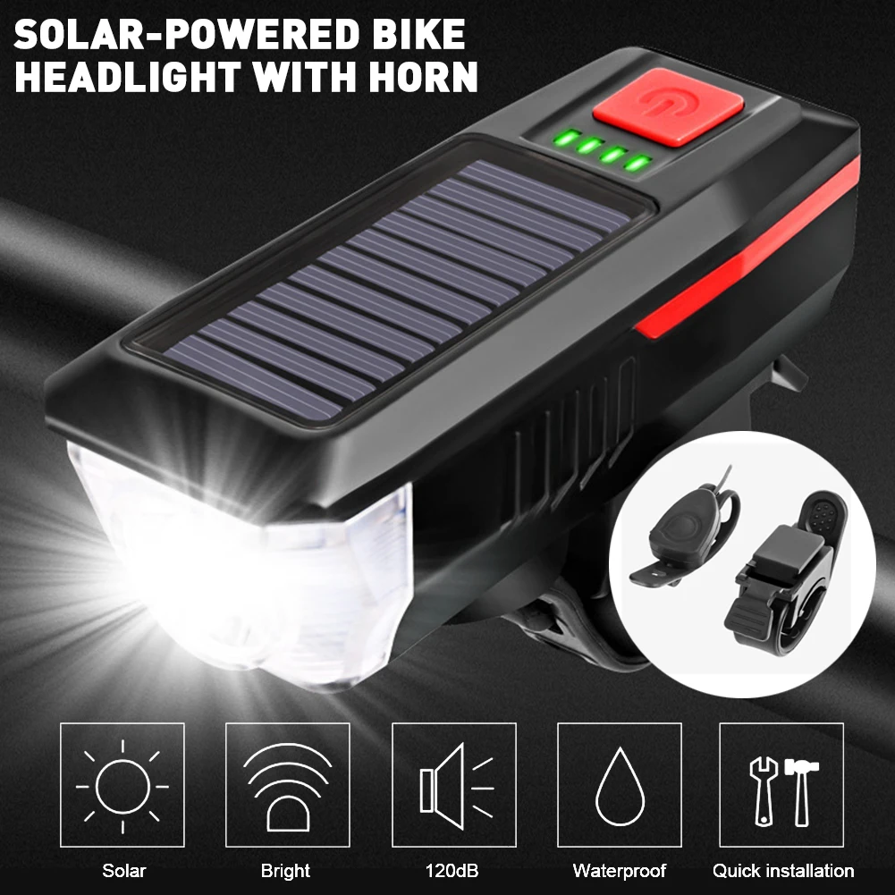 Solar Bicycle Headlight With Horn Rechargeable LED Bike Lights 3 Lighting Modes Headlight Flashlight Bike Horn Bike Accessories
Solar Bicycle Headlight With Horn Rechargeable LED Bike Lights 3 Lighting Modes Headlight Flashlight Bike Horn Bike Accessories