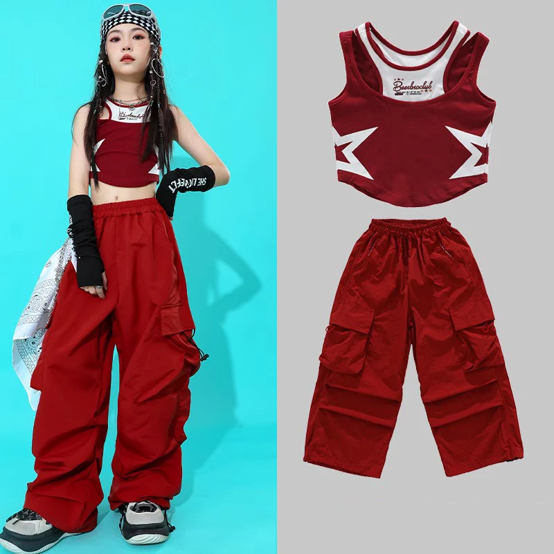 2023 Fashion Summer Jazz Vest Red Cargo Pants Suit Modern Dance Hip Hop Clothing For Girls Performance Stage Costumes DQS13798
2023 Fashion Summer Jazz Vest Red Cargo Pants Suit Modern Dance Hip Hop Clothing For Girls Performance Stage Costumes DQS13798