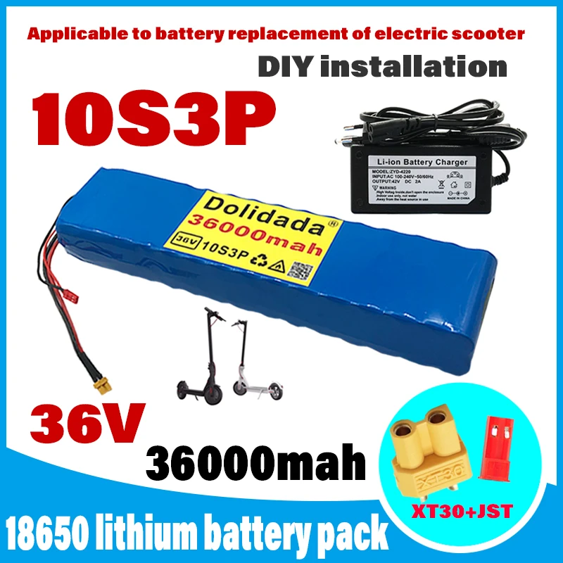 10s3p 36V battery 36ah 18650 lithium battery 36000mah 250w-500w 42V suitable for electric scooter BMS 36V scooter battery
10s3p 36V battery 36ah 18650 lithium battery 36000mah 250w-500w 42V suitable for electric scooter BMS 36V scooter battery