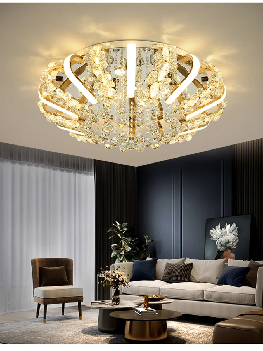 Light luxury post modern minimalist crystal led ceiling lamp round living room room decoration
Light luxury post modern minimalist crystal led ceiling lamp round living room room decoration
