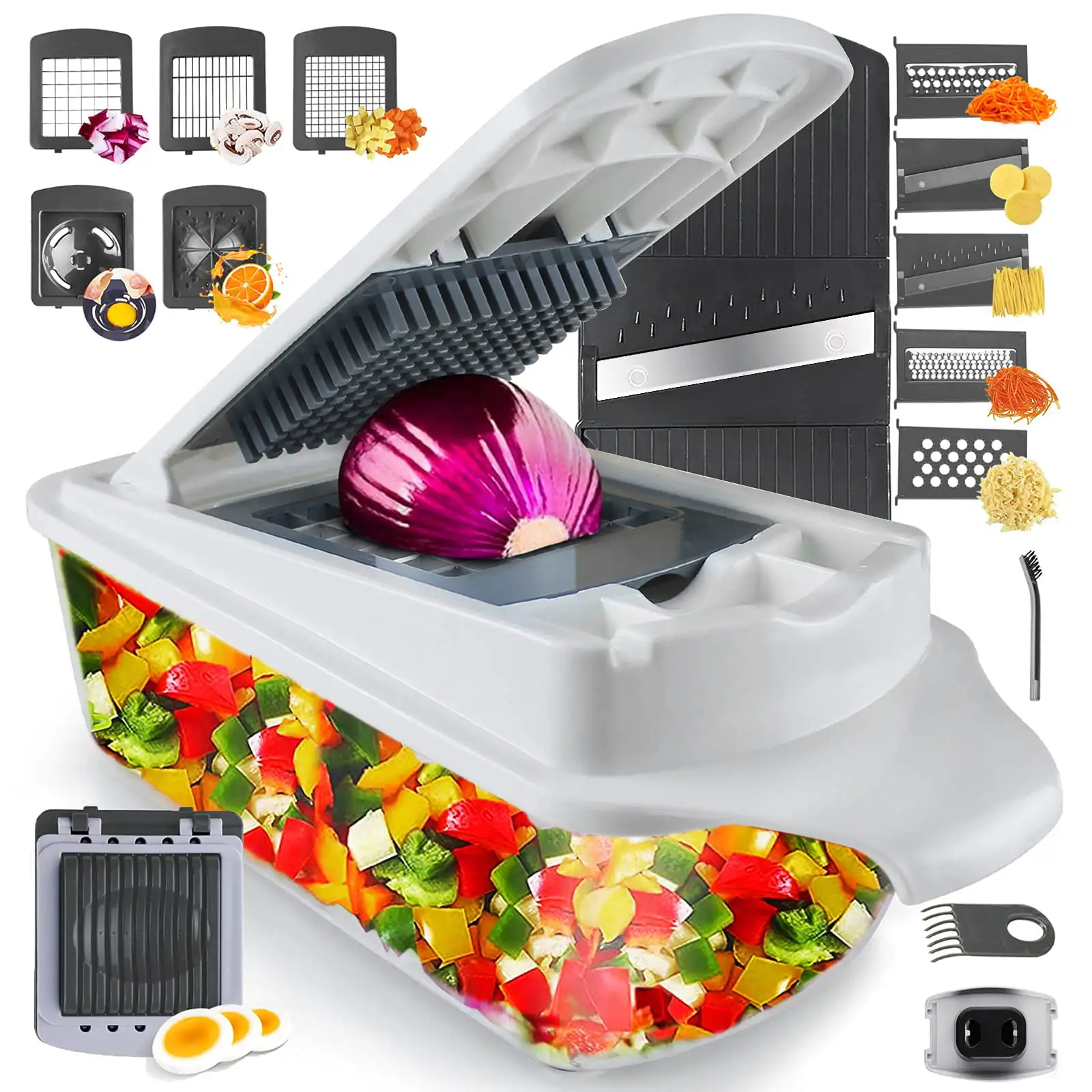 Multi 22-in-1 Vegetable Chopper - Onion Chopper with Container - Food Veggie Dicer Mandoline Juicer - 11 Blades
Multi 22-in-1 Vegetable Chopper - Onion Chopper with Container - Food Veggie Dicer Mandoline Juicer - 11 Blades