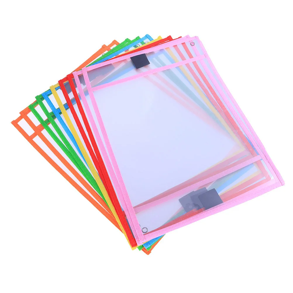 

12pcs Reusable Dry Erase Pockets Assorted Colors Stationery Supplies for Office School with Pen Case (Random Color)