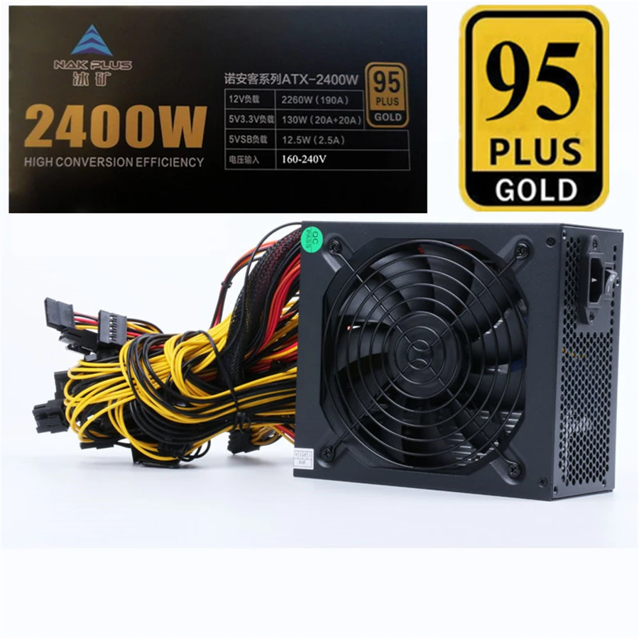 2400W Modular Power Supply for 6 GPU Eth Rig Ethereum Coin Mining Miner 95 Gold
2400W Modular Power Supply for 6 GPU Eth Rig Ethereum Coin Mining Miner 95 Gold