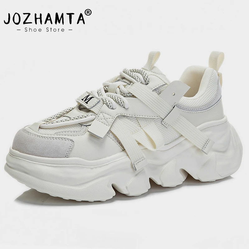 Кроссовки JOZHAMTA женские из натуральной кожи, модная повседневная обувь на платформе, на высоком каблуке, дата, Размеры 35-40, 2023
Кроссовки JOZHAMTA женские из натуральной кожи, модная повседневная обувь на платформе, на высоком каблуке, дата, Размеры 35-40, 2023