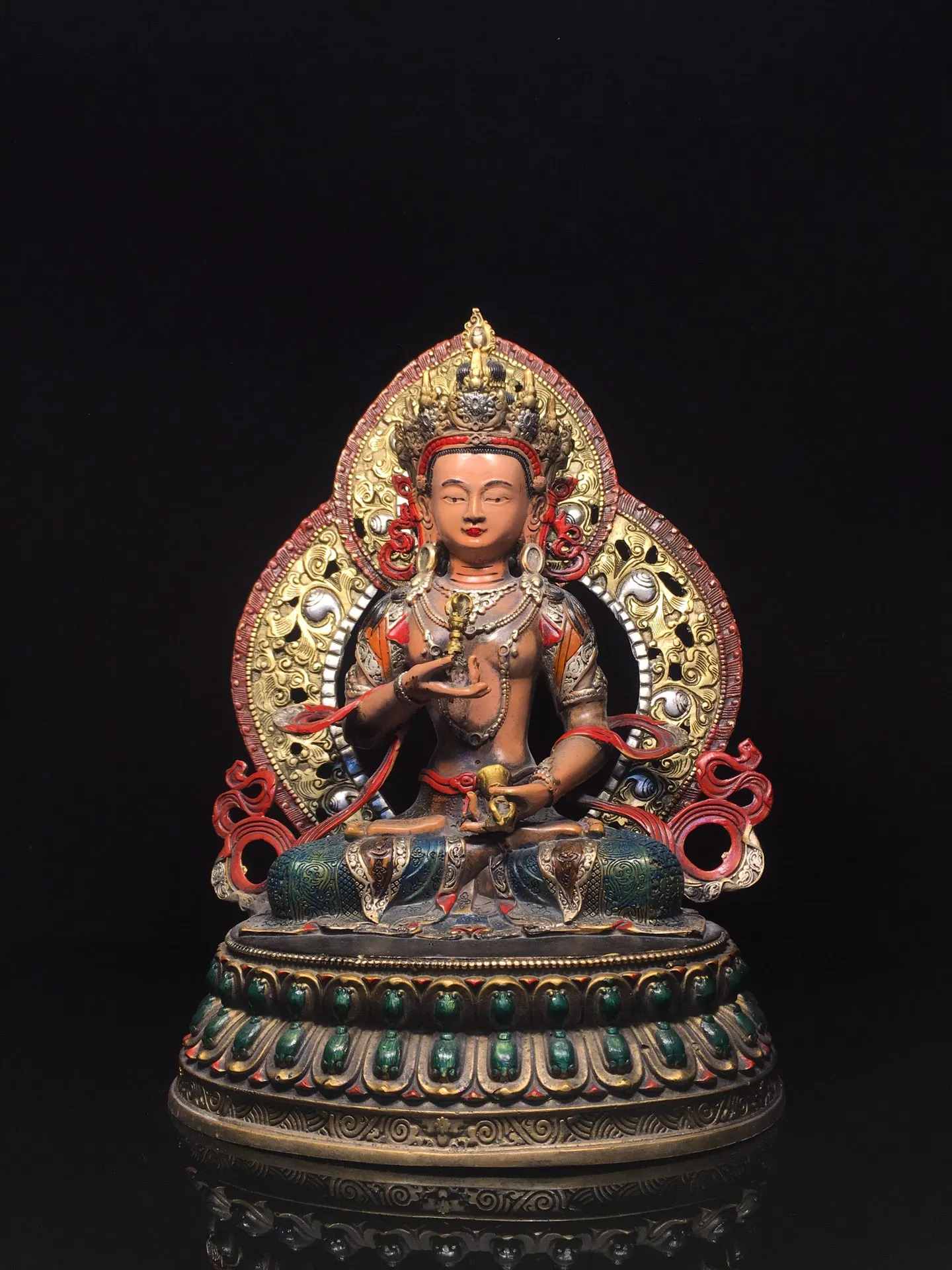 13"Tibet Temple Collection Old Bronze Painted Backlight Vajrasattva Buddha Lotus Platform Worship Hall Town house Exorcism
13"Tibet Temple Collection Old Bronze Painted Backlight Vajrasattva Buddha Lotus Platform Worship Hall Town house Exorcism