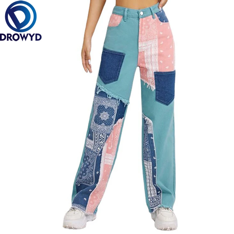 2021 Spring Summer Long Jeans Pant New Women's Print Color Matching High Waist Wide Leg Denim Streetwear Pant Harajuku Trousers
2021 Spring Summer Long Jeans Pant New Women's Print Color Matching High Waist Wide Leg Denim Streetwear Pant Harajuku Trousers