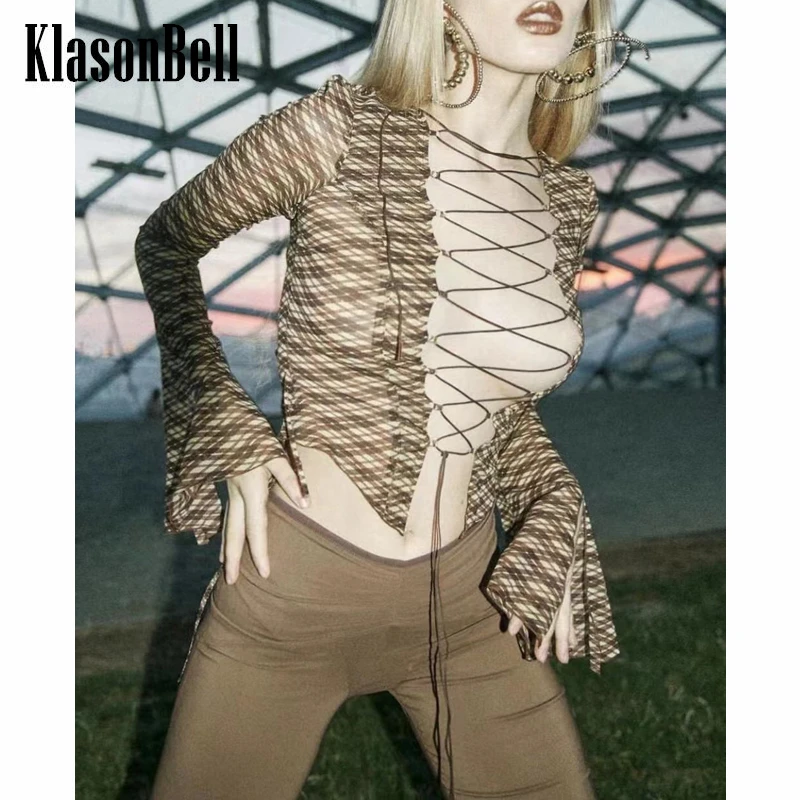 7.6 KlasonBell Sexy Hollow Out Criss-Cross Lace-Up Argyle Print Silk Shirt / Shirt Women
7.6 KlasonBell Sexy Hollow Out Criss-Cross Lace-Up Argyle Print Silk Shirt / Shirt Women