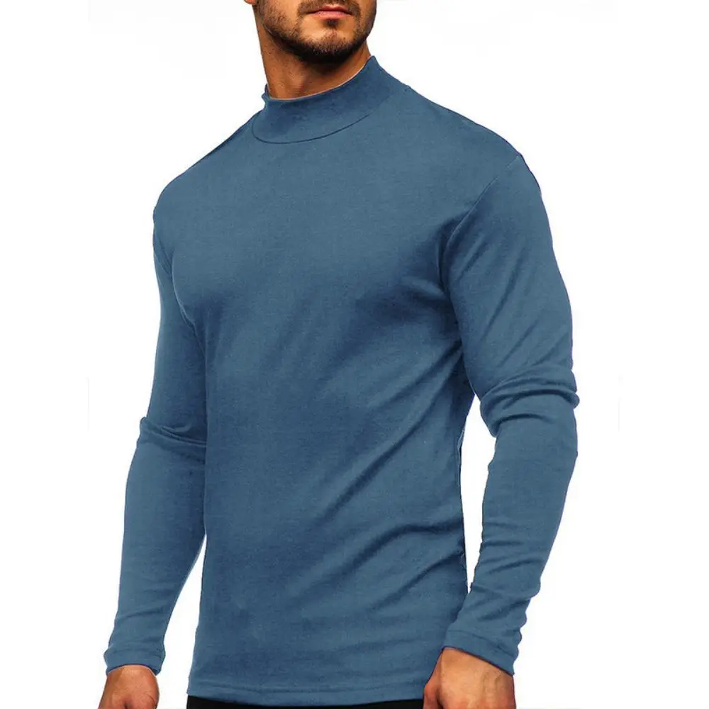 

2023 Autumn European American Men's Warm Long-sleeved T-shirt Foreign Trade High-necked Solid Color Pullover Bottoming Shirt Men