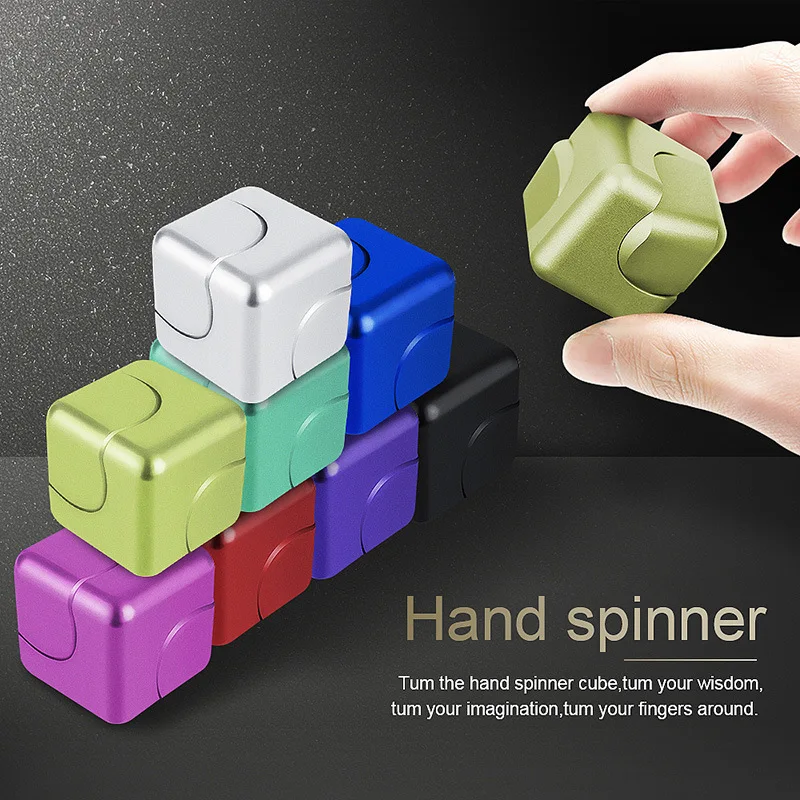 

Colorful Small Square Magnetic Fidget Spinner Fingertip Gyro Metal Aluminum Alloy Cube Finger Spinning Decompression Kinetic Toy