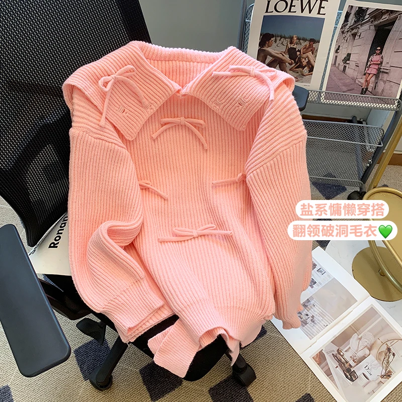 Lazy Style Sweet Knitted Cardigan Three Dimensional Bows Design Pullover Korean Fashion Loose Long Sleeved Sweater
Lazy Style Sweet Knitted Cardigan Three Dimensional Bows Design Pullover Korean Fashion Loose Long Sleeved Sweater
